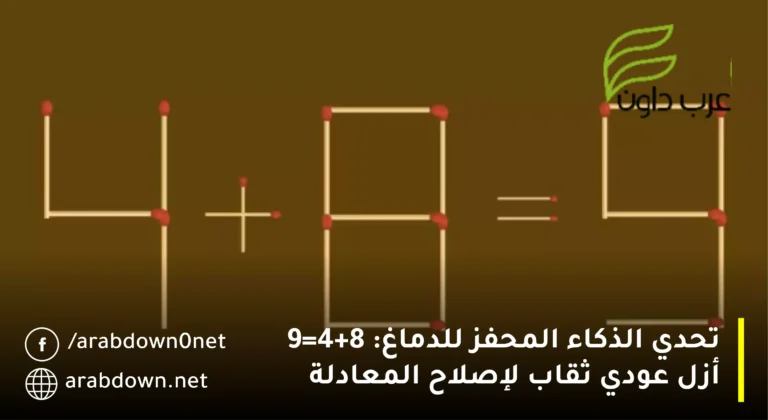 تحدي الذكاء المحفز للدماغ: 4+8=9 أزل عودي ثقاب لإصلاح المعادلة | ألغاز عود الثقاب